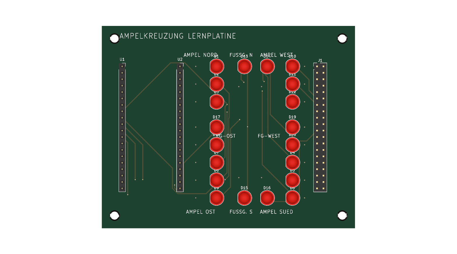 Ampelkreuzung Lernplatine 20 THT-LEDs STM32 Bluepill oder Raspberry Pi Leerplati